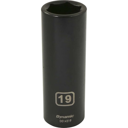 Dynamic 1/2" Drive Deep Socket, Black Phosphate, Tools 1/2" Drive 6 Point Metric, 19mm Deep Length D014219